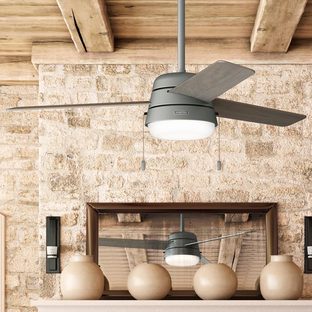 Hunter Aker 52&quot; Outdoor Ceiling Fan with LED Lights in Matte Silver, , large