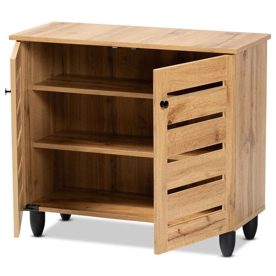 Baxton Studio Gisela 2 Door Shoe Storage Cabinet in Oak Brown/Black