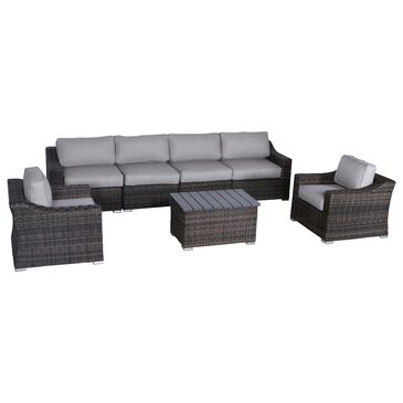 Living Source International 7-Piece Patio Sectional Set with Gray Cushion in Natural Brown, , large