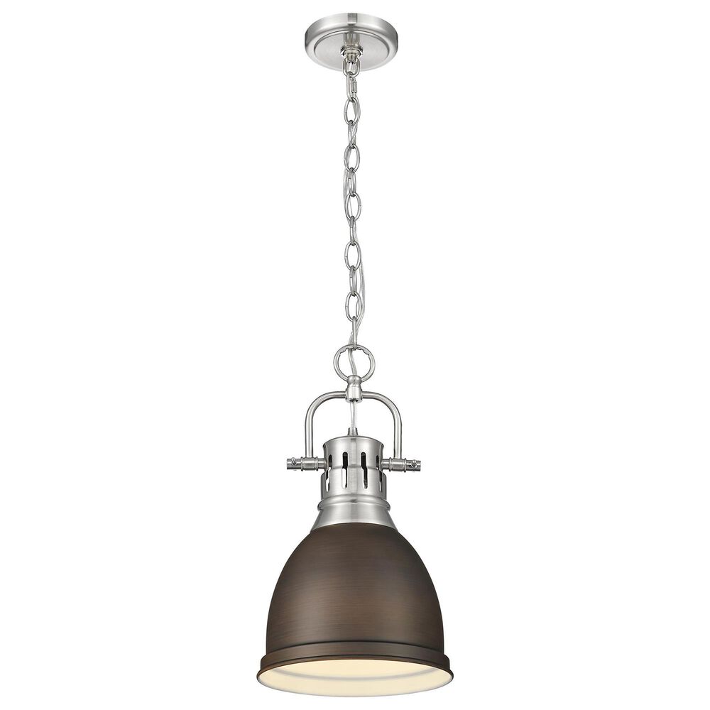 Golden Lighting Duncan 1-Light Small Pendant with Chain and Rubbed Bronze Shade in Pewter, , large