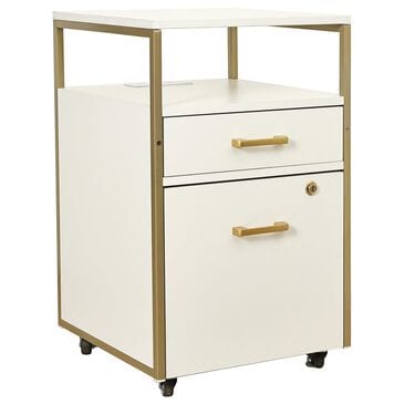 Rta Products Llc Modern Rolling File Cabinet with USB Charging Ports and Power Outlet in White and Gold, , large
