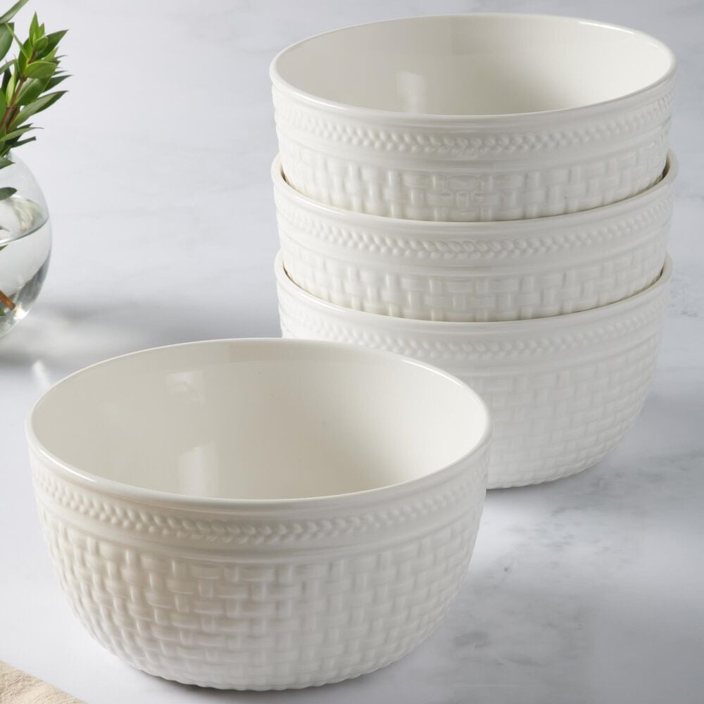 Gibson Overseas, Inc Basket Weave 6" Cereal Bowl in White (Set of 4), , large