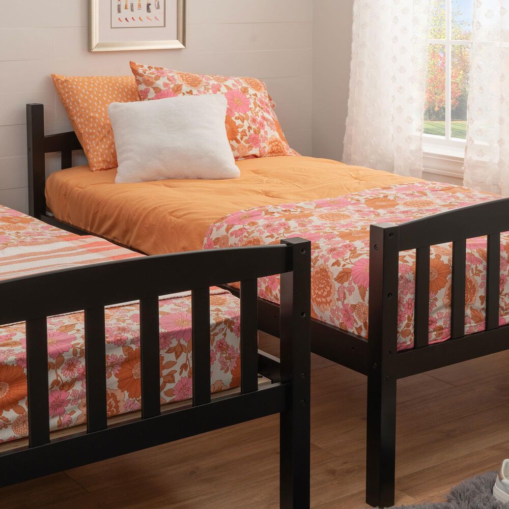 Linon Home Decor Perryton Twin Over Twin Bunk Bed in Sleek Black, , large