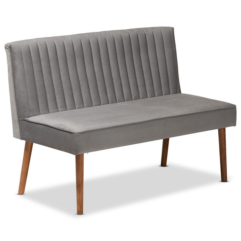 Baxton Studio Alvis 2-Piece Dining Nook Banquette Set with Grey Velvet in Walnut Brown, , large
