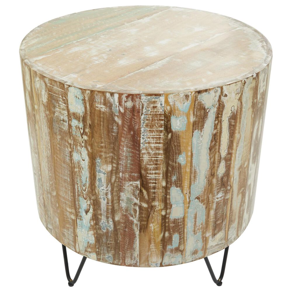 Maple and Jade End Table with Metal Hairpin Legs in Brown, Whitewashed, Blue and Black, , large