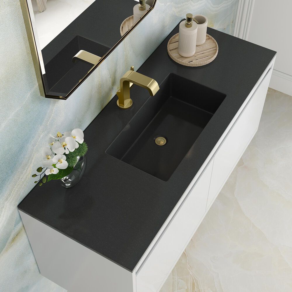 James Martin Vanities Mantova 47.3&quot; Single Vanity in Glossy White and Champagne Brass with 3 cm Charcoal Black Composite Stone Top and Rectangular Sink, , large