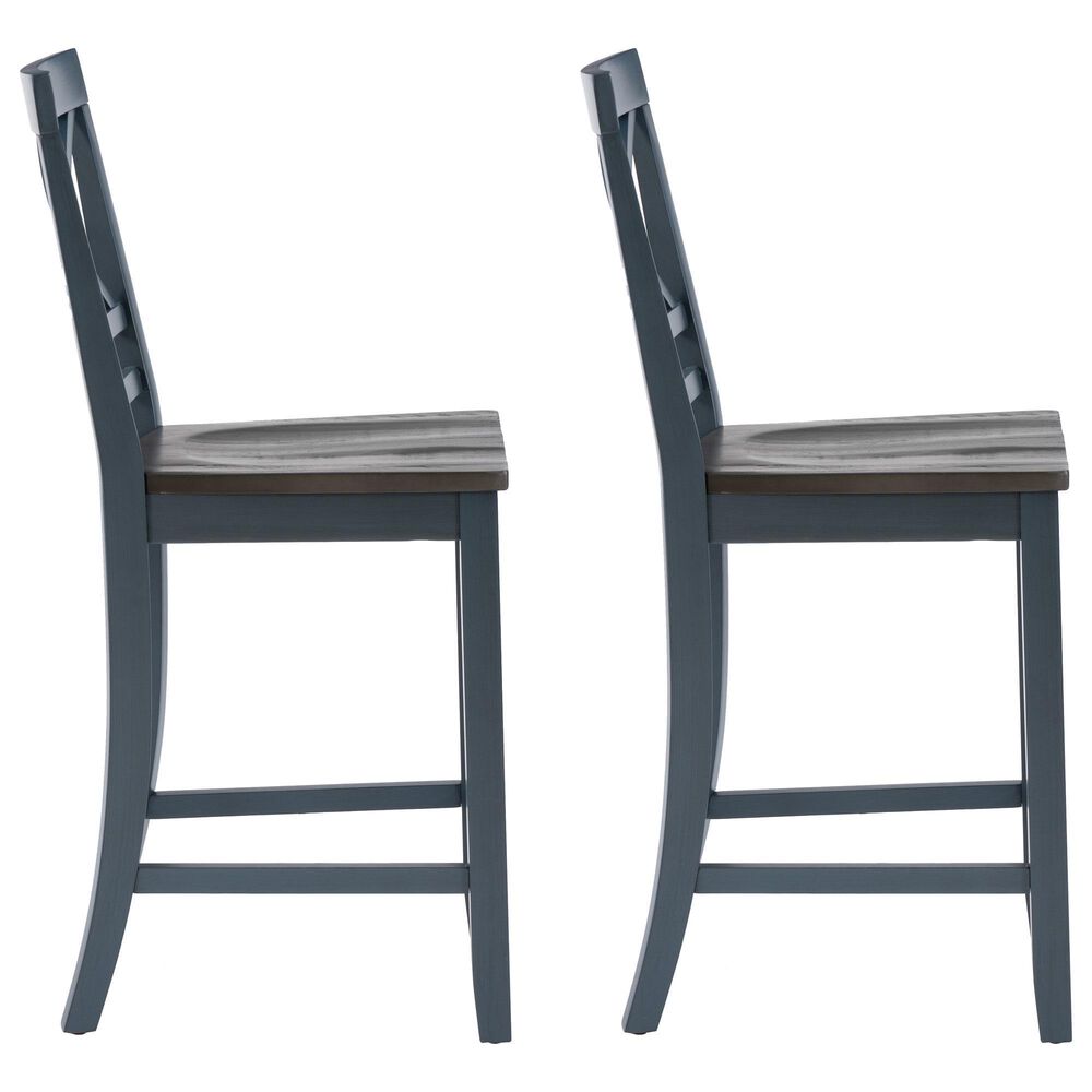 Linon Home Decor Aliza Counter Stool in Blue and Dark Grey (Set of 2), , large