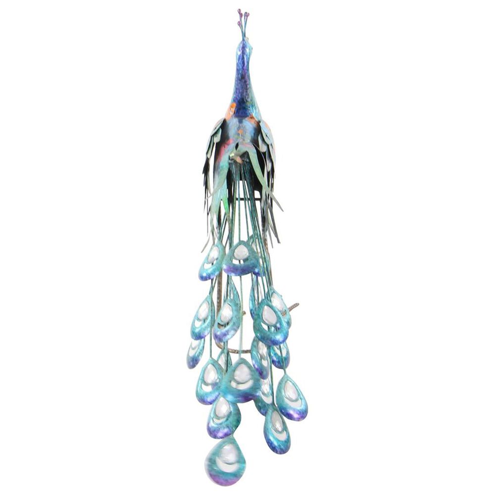 Maple and Jade Peacock Decorative Garden Sculpture with Crystal Accents in Teal, Blue, Pink and Orange, , large