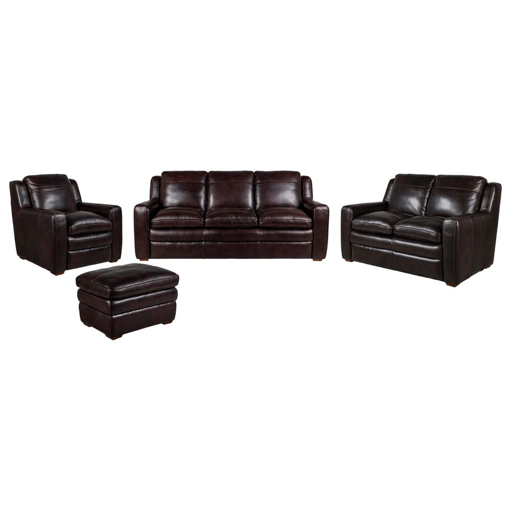 Bordeaux & Co 4-Piece Stationary Leather Living Room Set in Berlin Dark Brown, , large