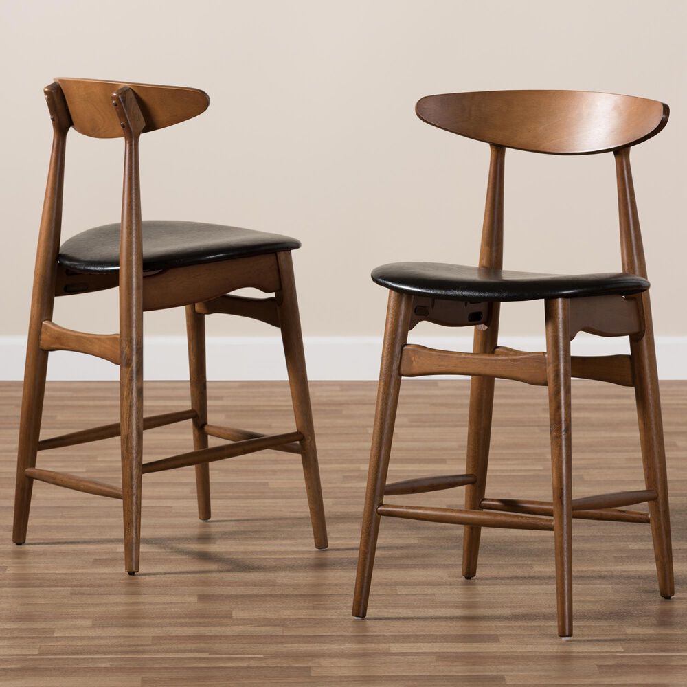 Baxton Studio Flora Counter Stool in Walnut (Set of 2), , large