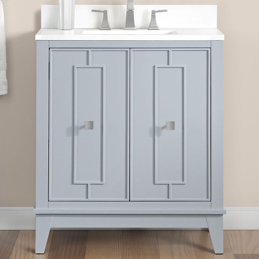 37B Kinsale 30" Single Bathroom Vanity Cabinet in Soft Blue with White Composite Stone Top and Backsplash, , large