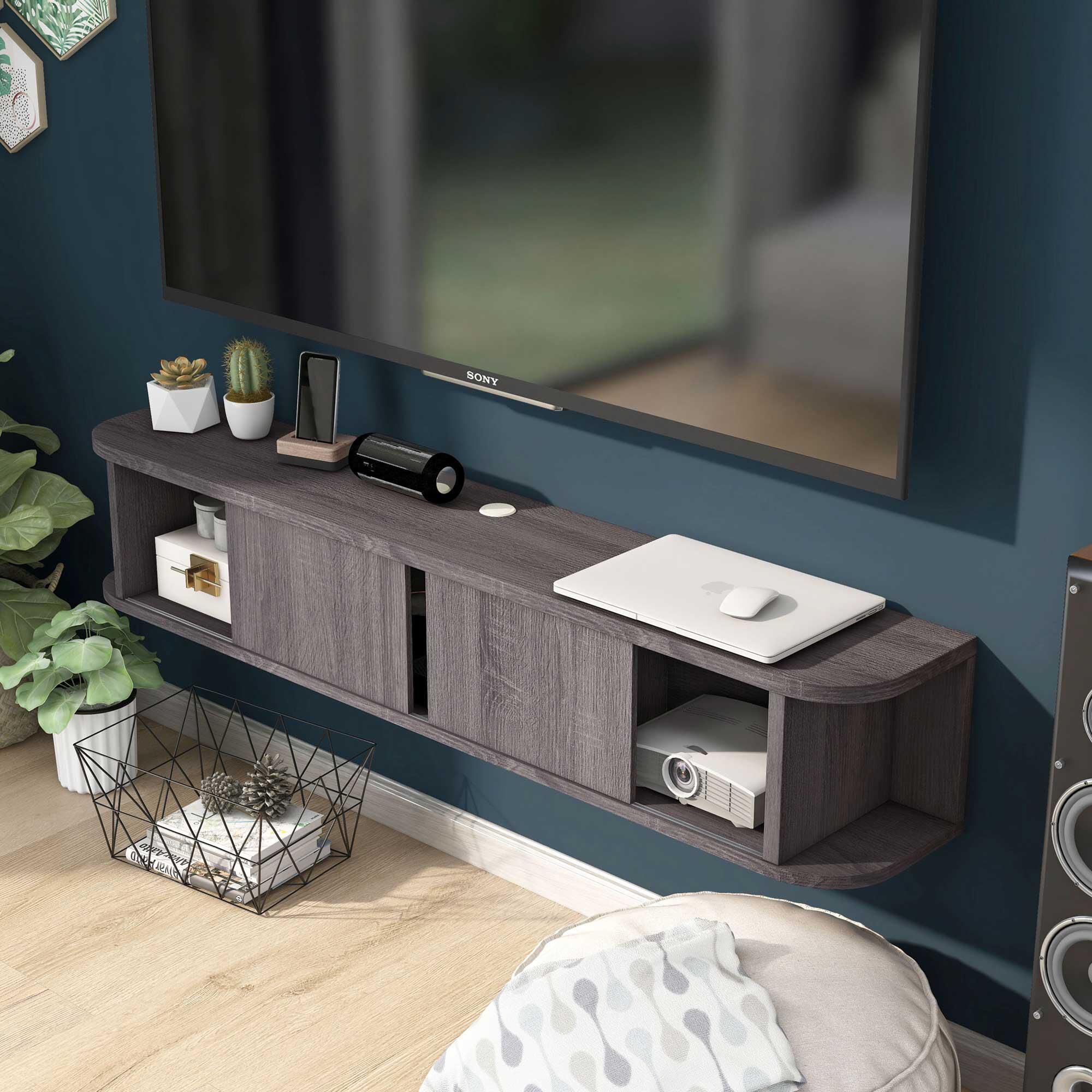 Furniture of America Ashe 60 Floating TV Stand in Distressed Gray NFM