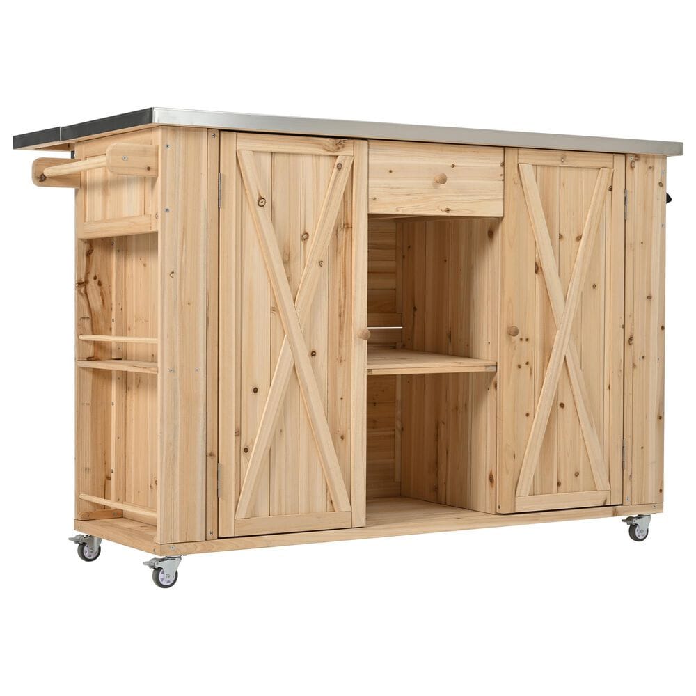 Hearth and Haven Outdoor Kitchen Island with Stainless Steel Top in Natural, , large