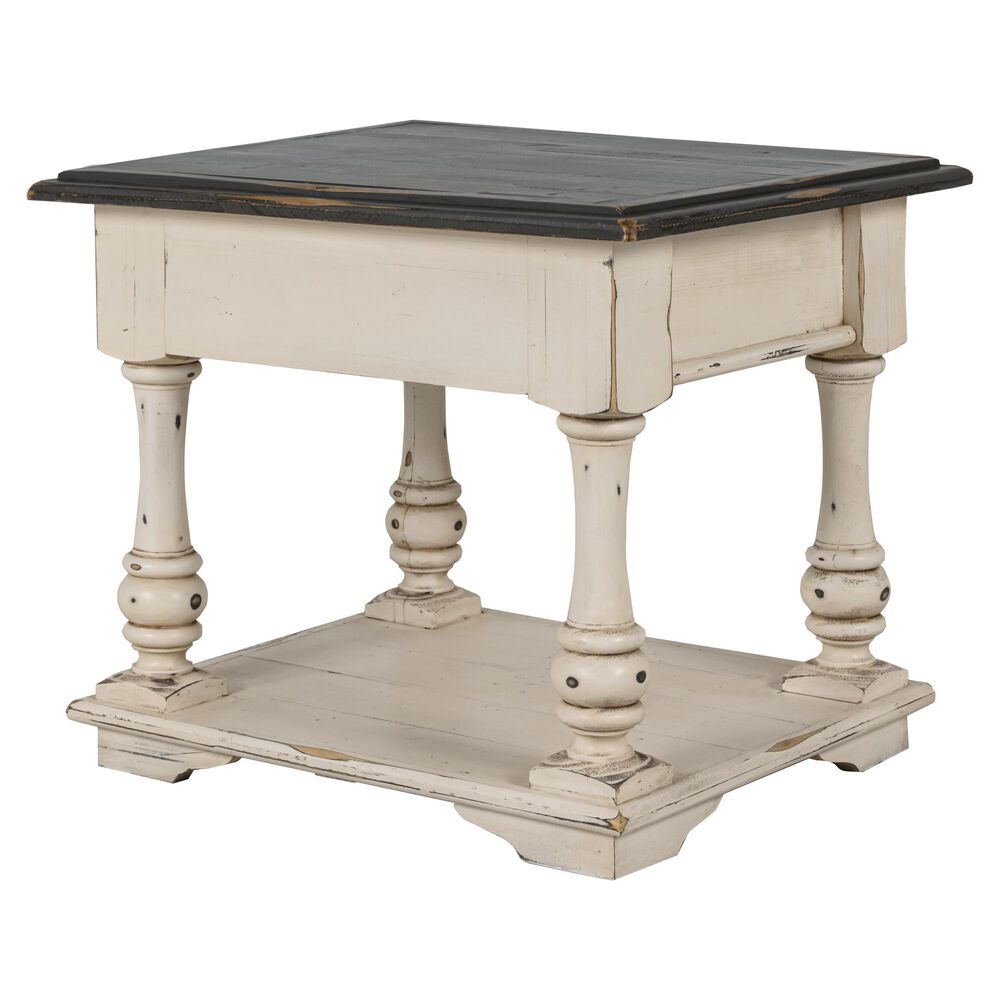 Santa Fe Rustic Side Table with 1 Drawer in Antique White and Grey, , large