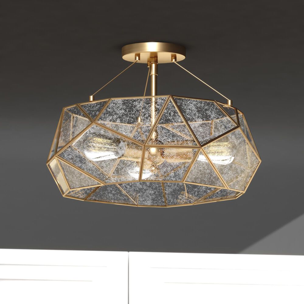 Vaxcel Euclid 3-Light Semi Flush Mount in Aged Brass, , large