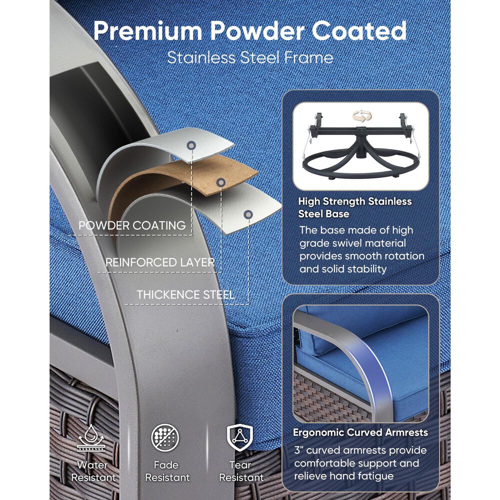 Sunwell Garden 36" Patio Swivel Glider Chair with Metal Armrest in Navy (Set of 2), , large