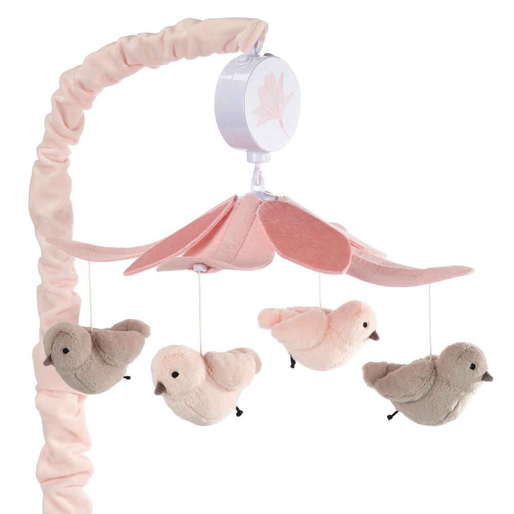 Lambs and Ivy Petals Musical Baby Crib Mobile in Pink and Gray, , large