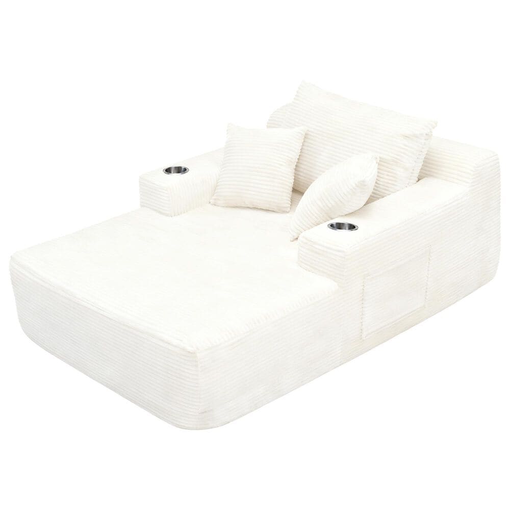 HOMLUX Stationary Chaise Lounge Sofa with Corduroy Upholstery in Beige, , large