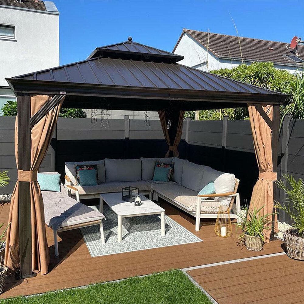 HOMLUX 12' x 12' Hardtop gazebo with double roof in Bronze, , large