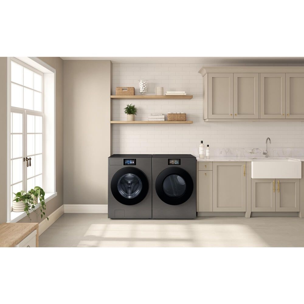 SAMSUNG Bespoke 5.3 Cu. Ft. Front Load Washer and 7.6 Cu. Ft. Front Load Gas Dryer in Dark Steel, , large