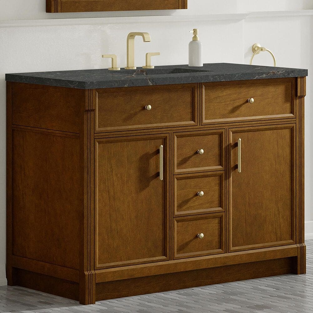 James Martin Bellshire 48" Single Bathroom Vanity in Honey Oak with 3 cm Parisien Bleu Silestone Top, Rectangular Sink and FreePower Wireless Charger, , large