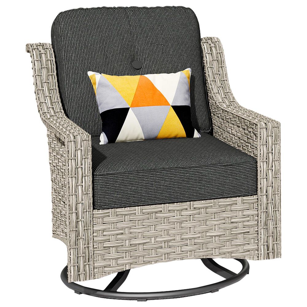 HOMLUX 3-Piece Outdoor Swivel Rocking Chair Set and Side Table in Black, , large