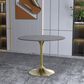 Leisuremod LeisureMod Verve Collection 36 Round Dining Table, Brushed Gold Base with Sintered Stone Grey Top, , large