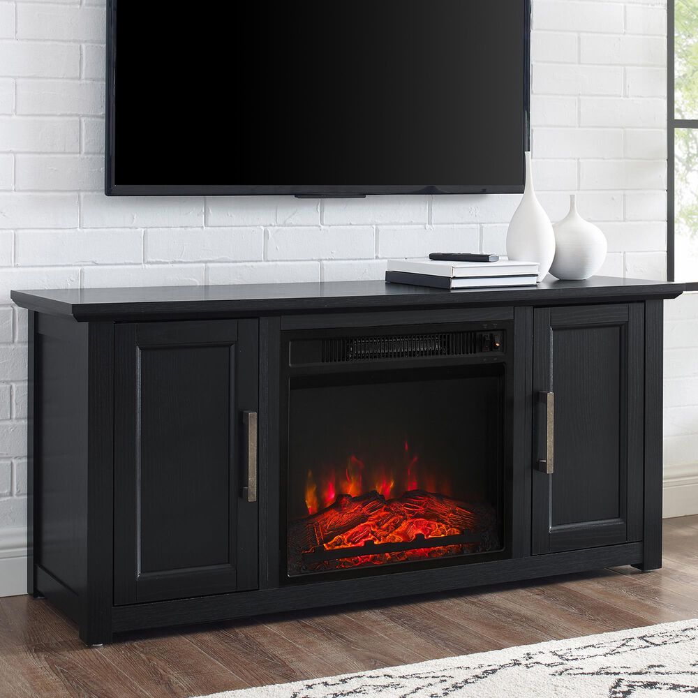 Crosley Furniture Camden 48" TV Stand with Fireplace in Black