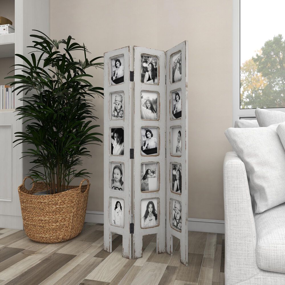 Maple and Jade Farmhouse Room Divider Screen in Distressed White, , large