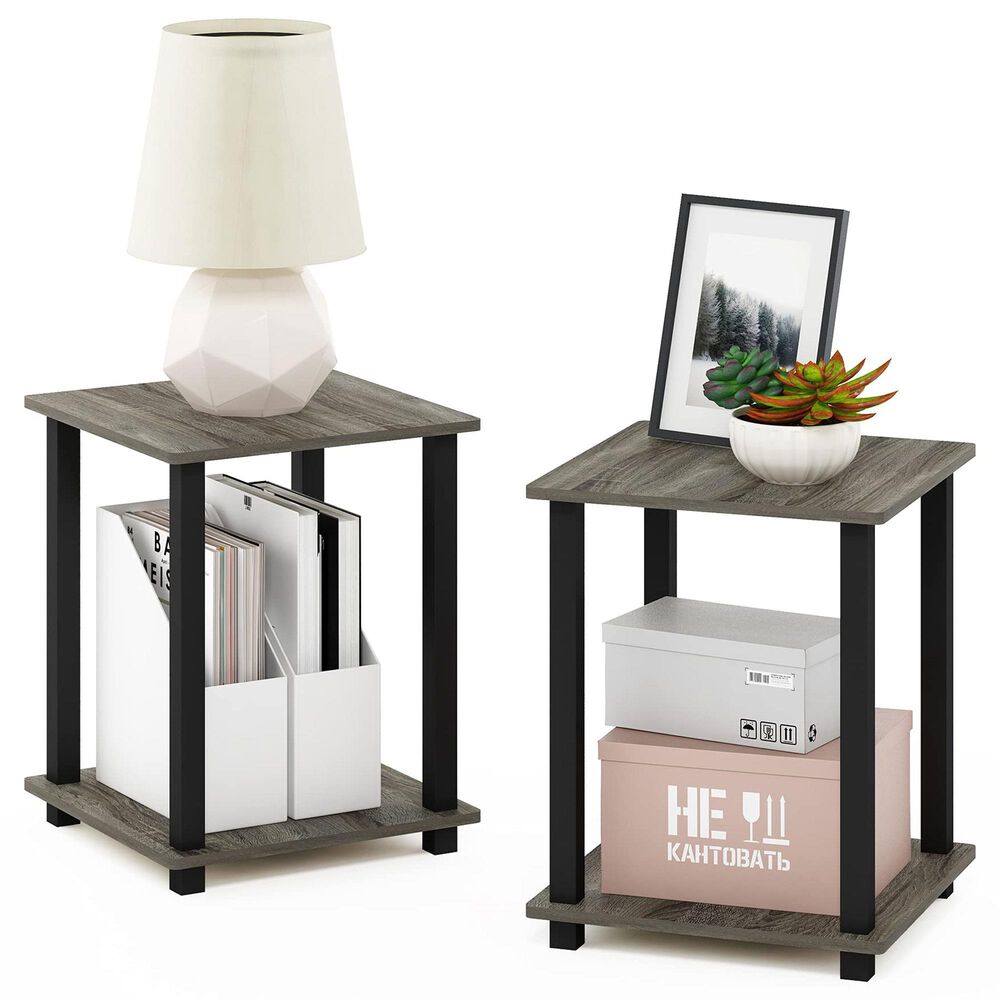 HOMLUX 2-Tier End Table in French Oak and Black (Set of 2), , large