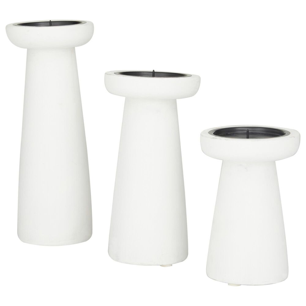 Maple and Jade Assorted Mid-Century Modern Candleholder in White (Set of 3), , large