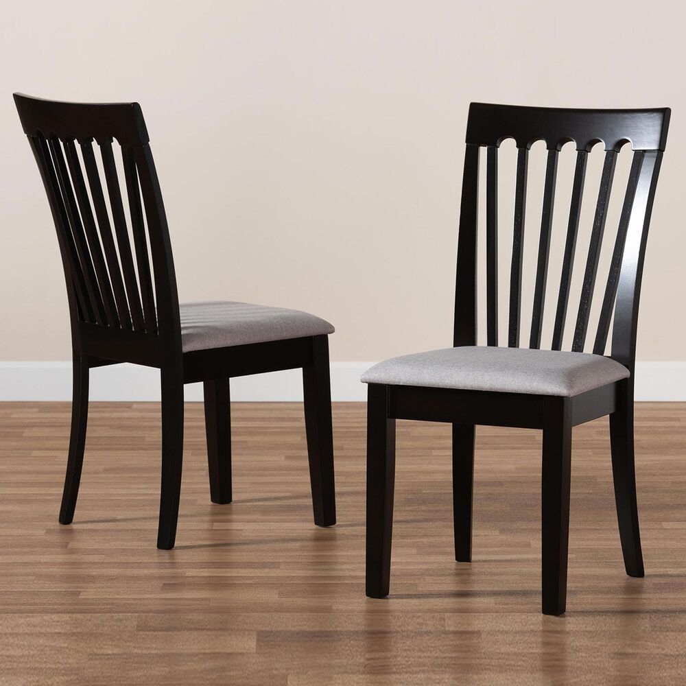 Baxton Studio Minette Dining Chair in Grey and Espresso Brown (Set of 2), , large