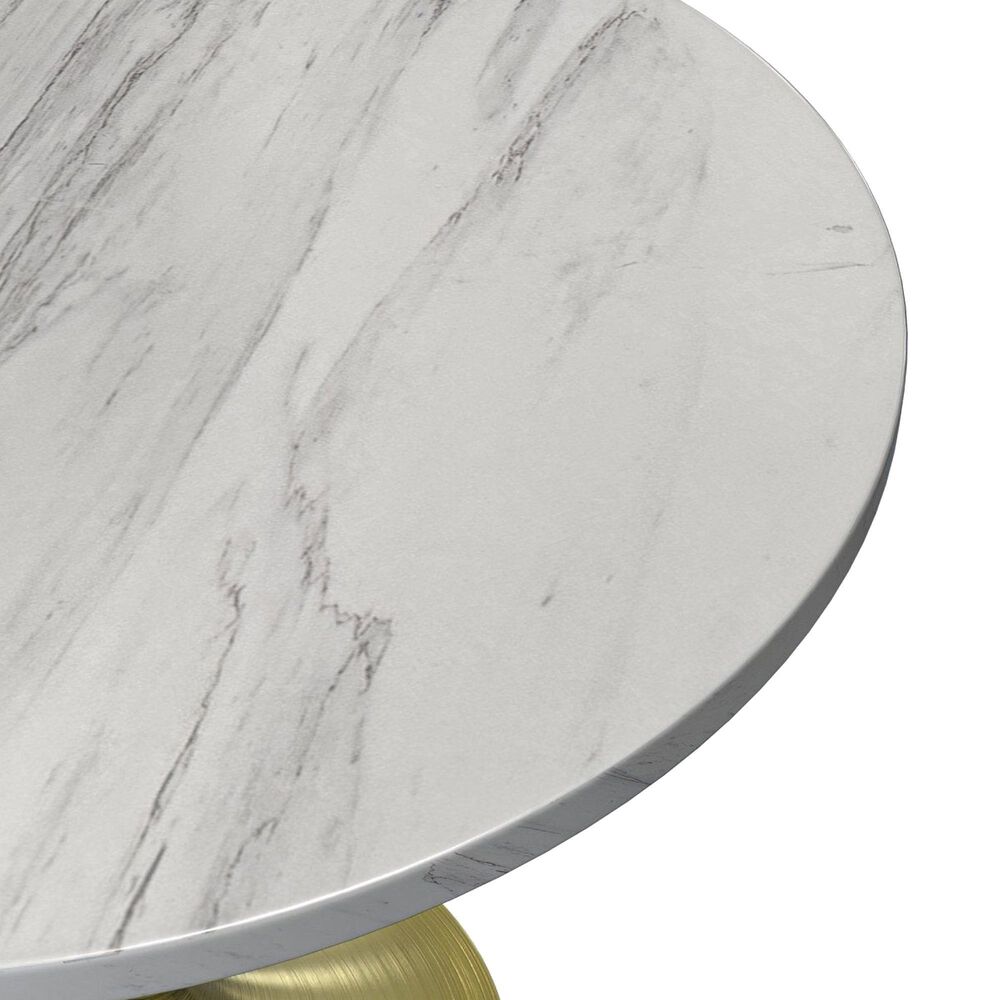 Leisuremod LeisureMod Verve Collection 36 Round Dining Table, Brushed Gold Base with Laminated White Marbleized Top, , large
