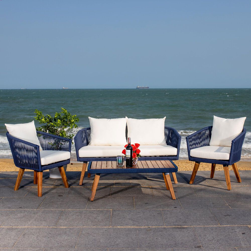 Safavieh Velso 4-Piece Patio Living Set in Navy/Beige, , large