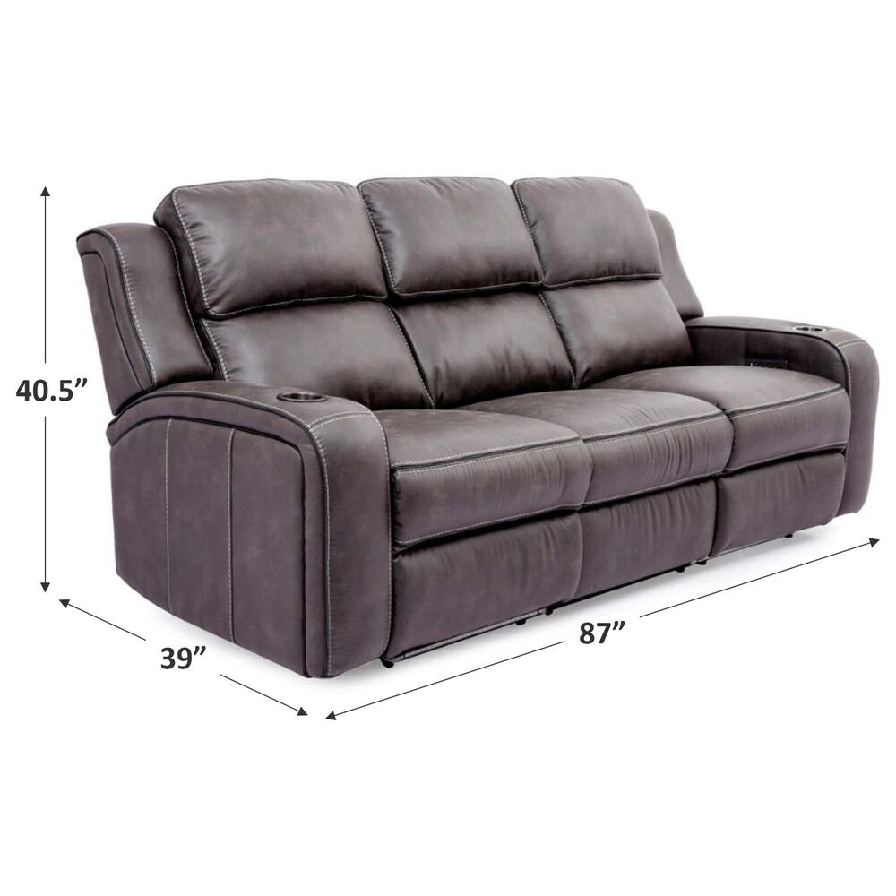 Oxford Furniture Power Reclining Sofa with Power Headrest and Drop Down Table in Cowboy Granite, , large