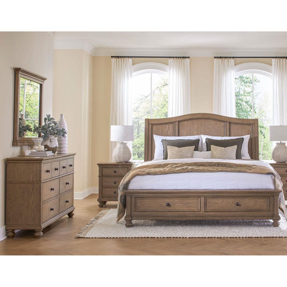Riva Ridge Oxford 4-Piece King Sleigh Storage Bedroom Set in Tan with USB Ports, , large