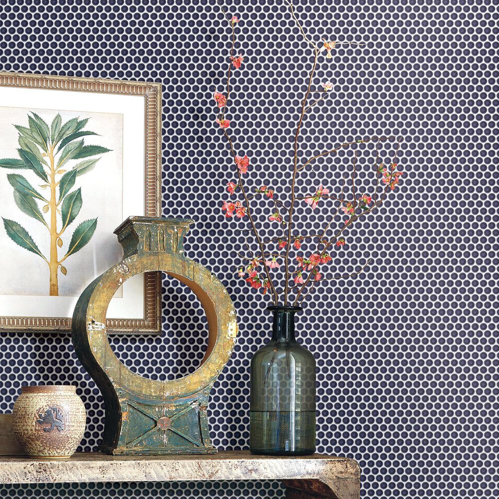 Emser Savvy Navy 1" x 1" Round on 11" x 12" Glazed Porcelain Mosaic Sheet, , large