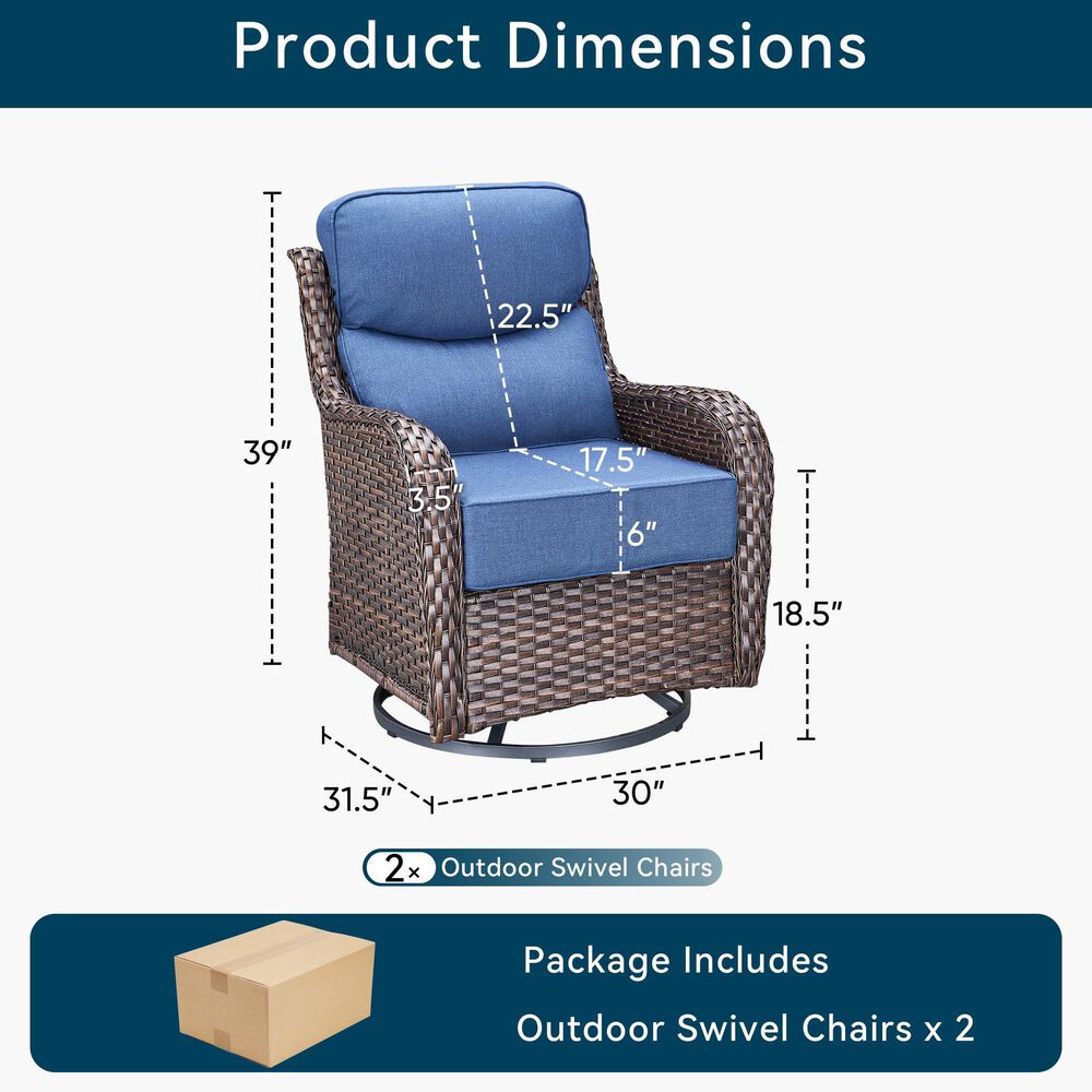 Sunwell Garden Patio Swivel Glider Chair with Brown Wicker in Navy (Set of 2), , large