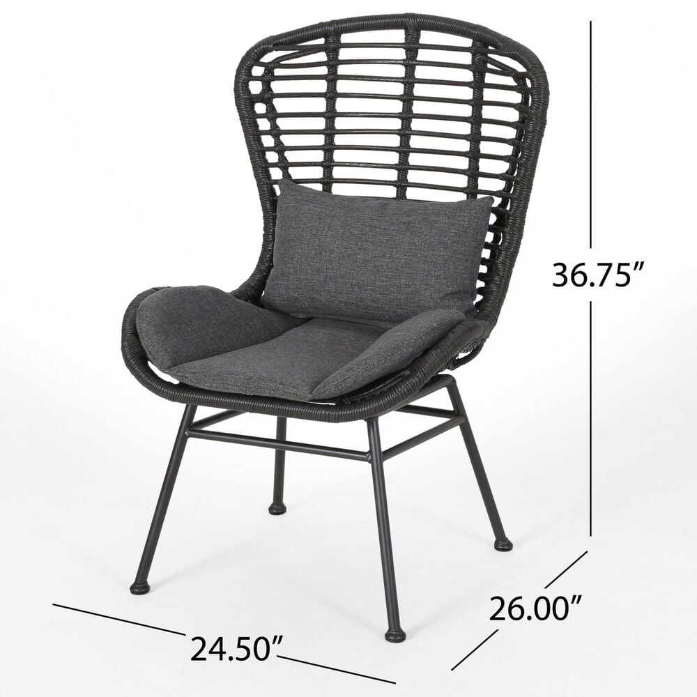 Hearth and Haven Frazer Patio Rattan Chair with Gray Cushion in Black &#40;Set of 2&#41;, , large