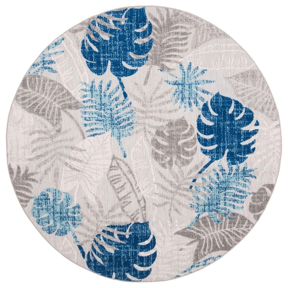 Safavieh Cabana CBN831F 4" Round Grey and Blue Indoor/Outdoor Area Performance Rug, , large