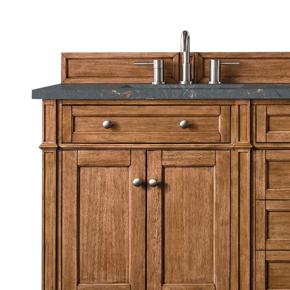 James Martin Vanities Brittany 72&quot; Double Bathroom Vanity in Saddle Brown with 3 cm Parisien Bleu Quartz Top and Rectangular Sinks, , large