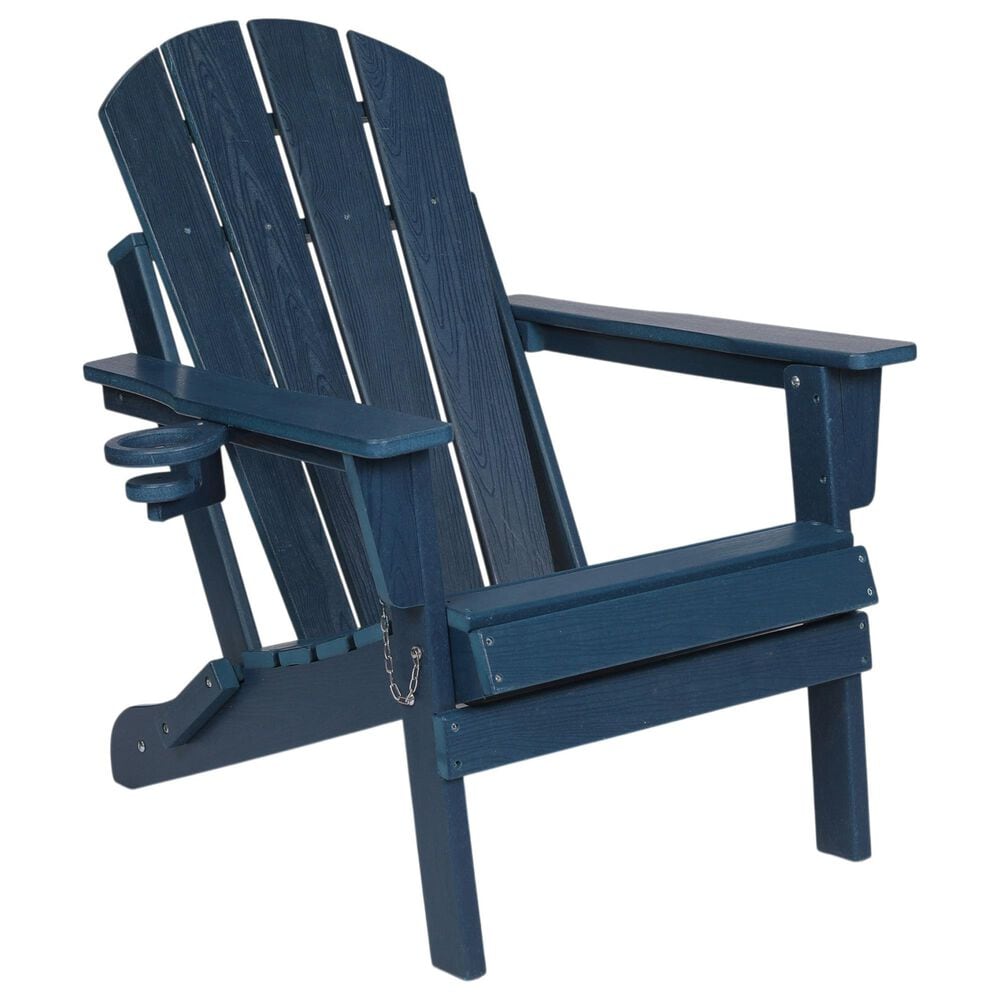 Hearth and Haven 34" Outdoor Folding Adirondack Chair with Cup Holder in Navy Blue, , large