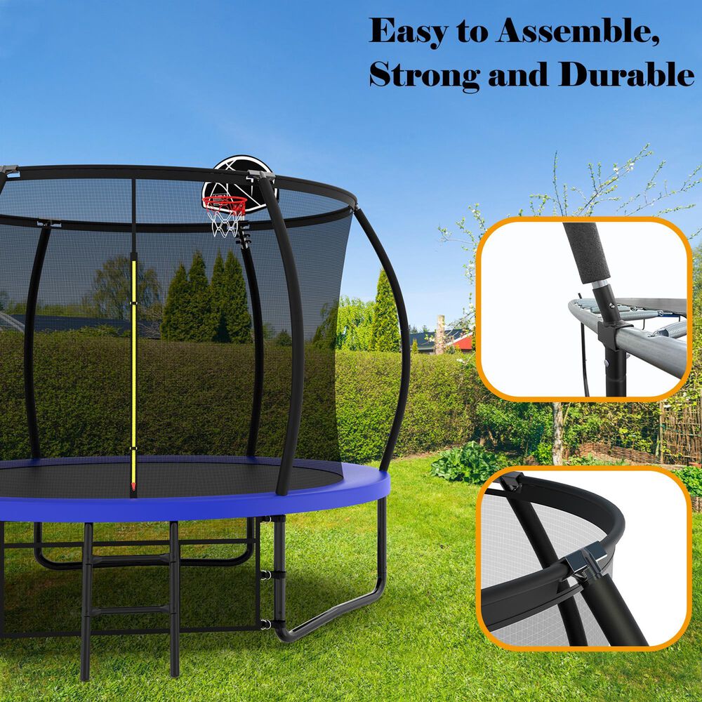 HOMLUX 10' Outdoor Trampoline with Enclosure Net and Ladder in Blue, , large