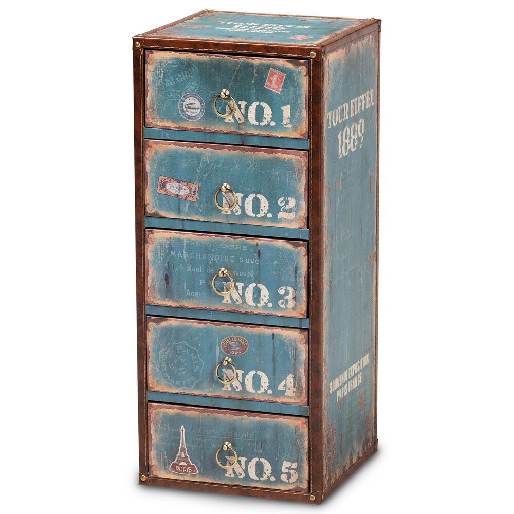 Baxton Studio Alba 5-Drawer Accent Storage Chest in Blue, , large