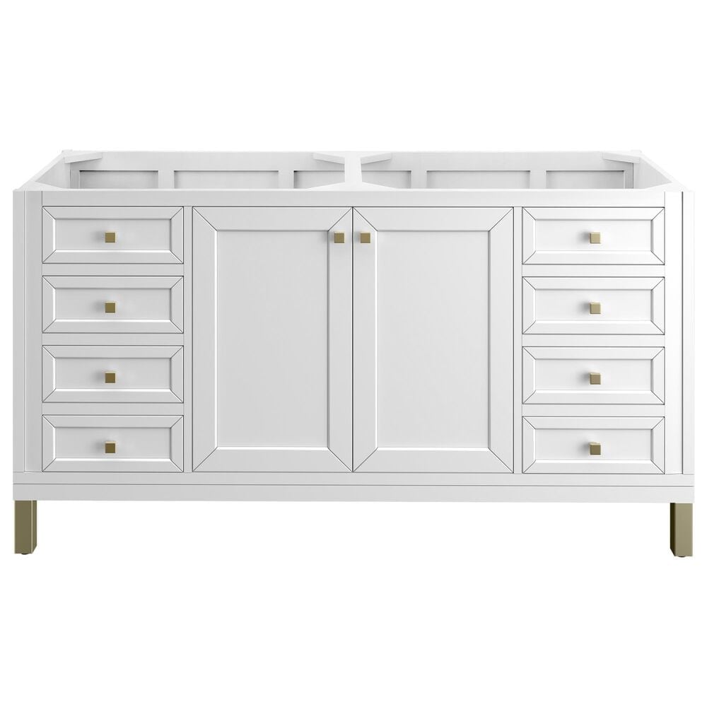 James Martin Vanities Chicago 60&quot; Double Bathroom Vanity in Glossy White with 3 cm Parisien Bleu Quartz Top and Rectangular Sinks, , large