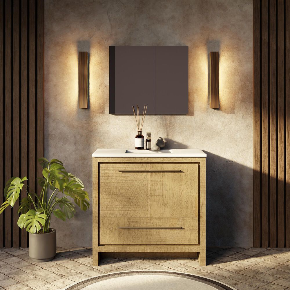 Lexora Home Lafarre 36" Single Bathroom Vanity in Rustic Acacia with 2 cm White Cultured Marble Top and Rectangular Sink, , large