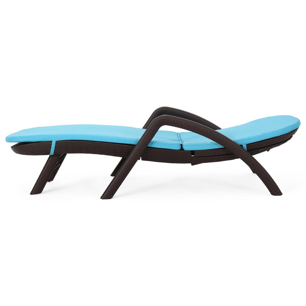 Hearth and Haven Mikael Outdoor Chaise Lounge with Blue Cushion in Dark Brown, , large
