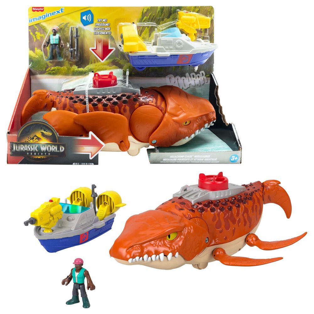 Fisher Price Aquachomp Chase Mosasaurus Dinosaur Action Figure Playset in Multicolor, , large
