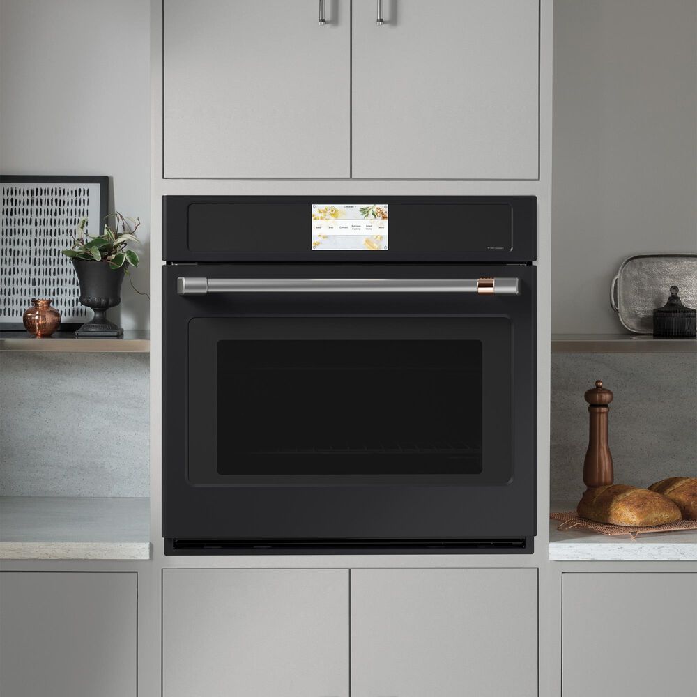 Cafe 2-Piece Kitchen Package with Matte Black 30" Smart Built-In Convection Single Wall Oven and Stainless Steel 36" Electric Cooktop, , large