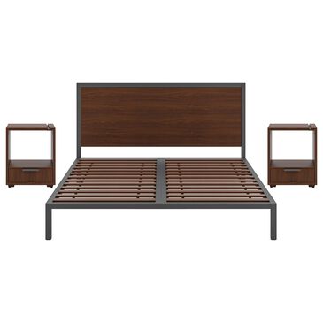 Homestyles Merge 3 Piece Queen Bed Set with 2-Nightstand in Brown and Dark Gray, , large